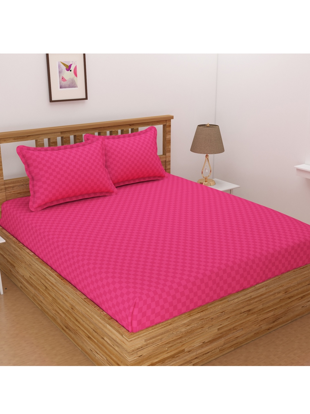 

BELVOSTUM Magenta Geometric Crib Bedsheet with 2 Pillow Covers