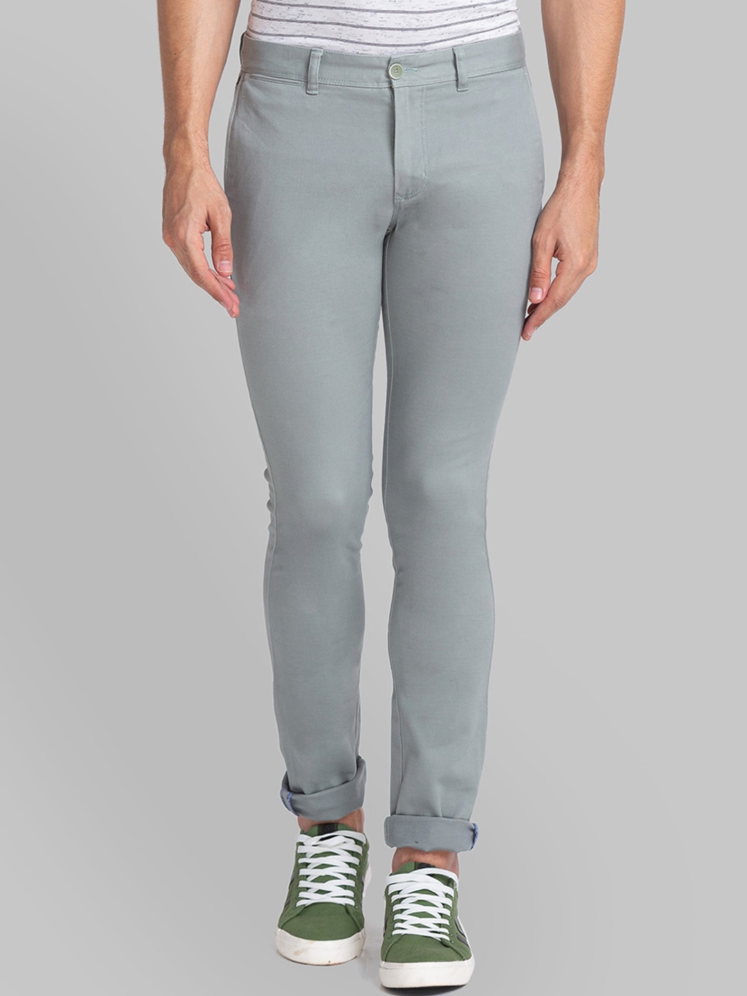 

Parx Men Grey Solid Slim Fit Cotton Trousers