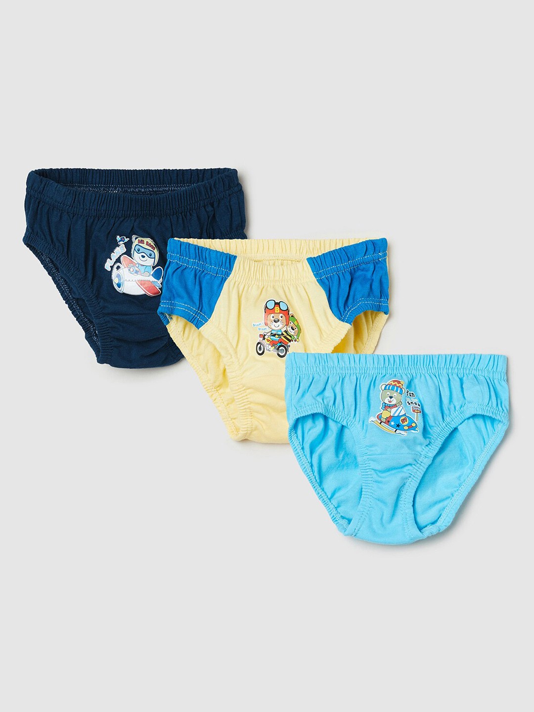 

max Boys Blue And Yellow Pack Of 3 Printed Basic Cotton Briefs