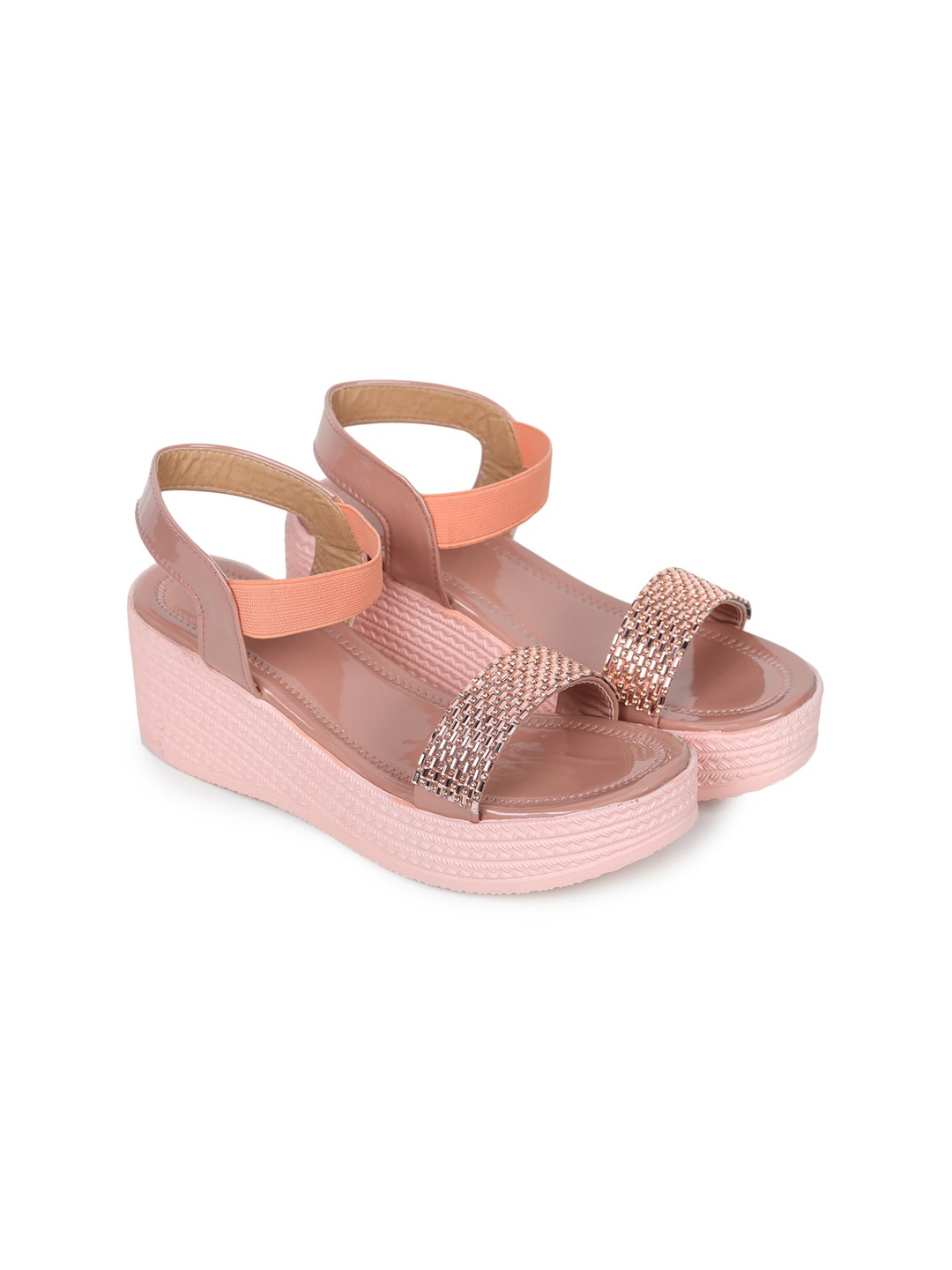 

REEZZ Pink Embellished Party Flatform Sandals
