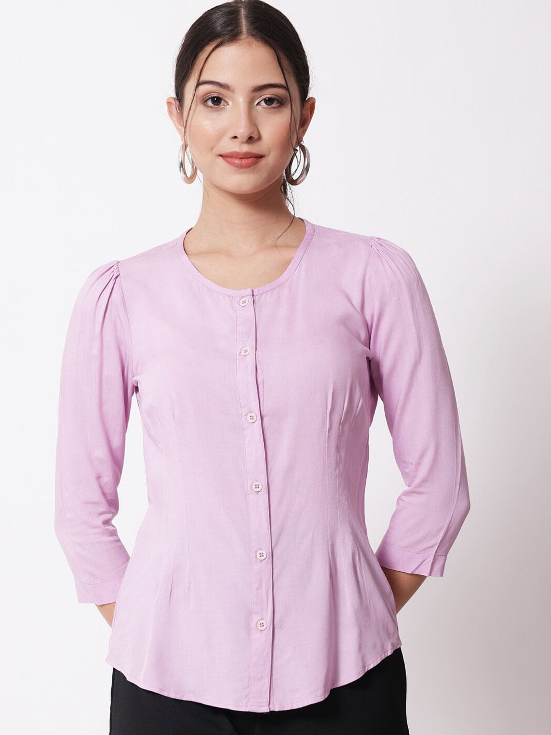 

CHARMGAL Women Lavender Relaxed Slim Fit Cotton Casual Shirt