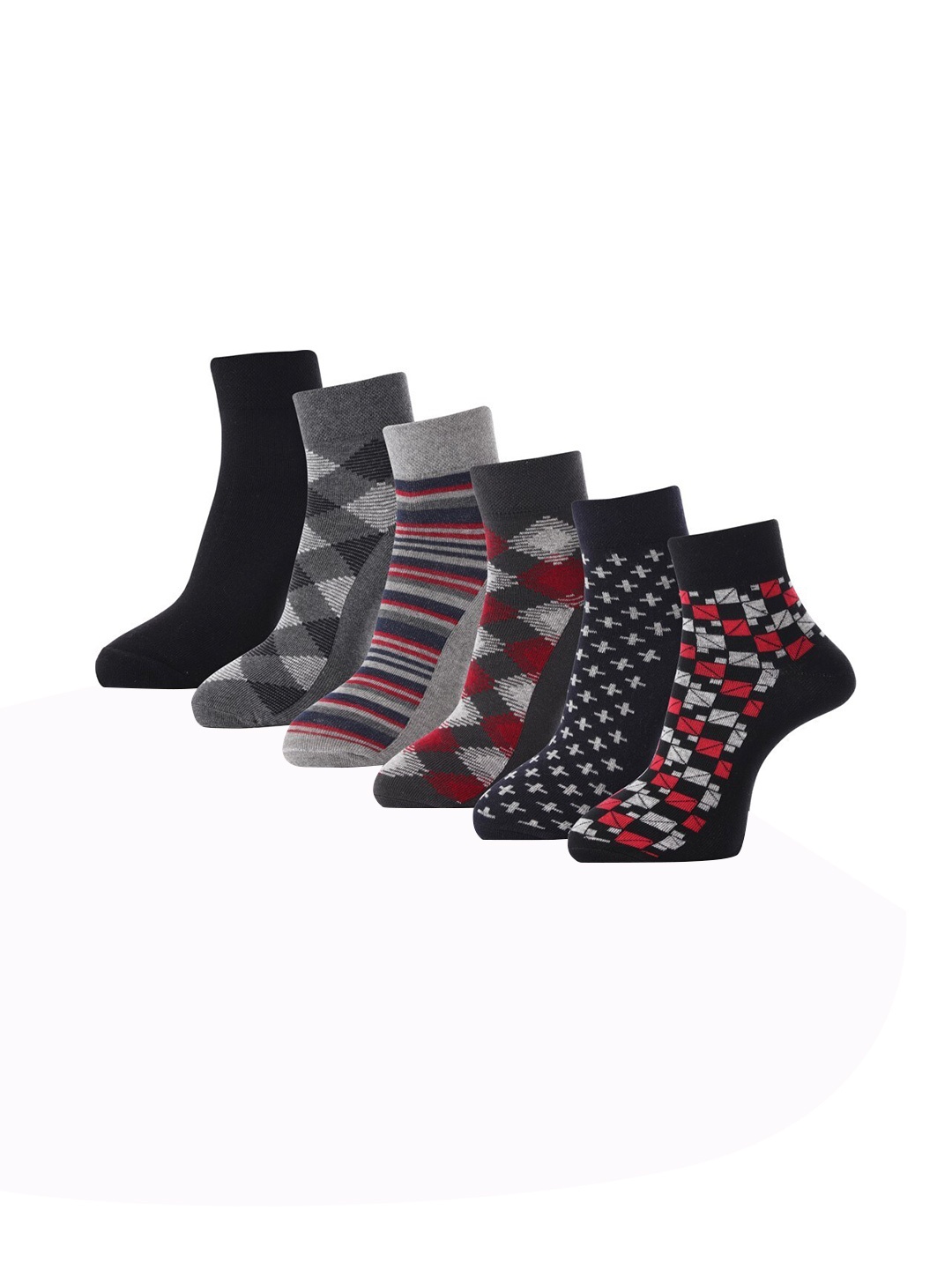 

RC. ROYAL CLASS Men Pack Of 6 Patterned Cotton Ankle-Length Socks, Black