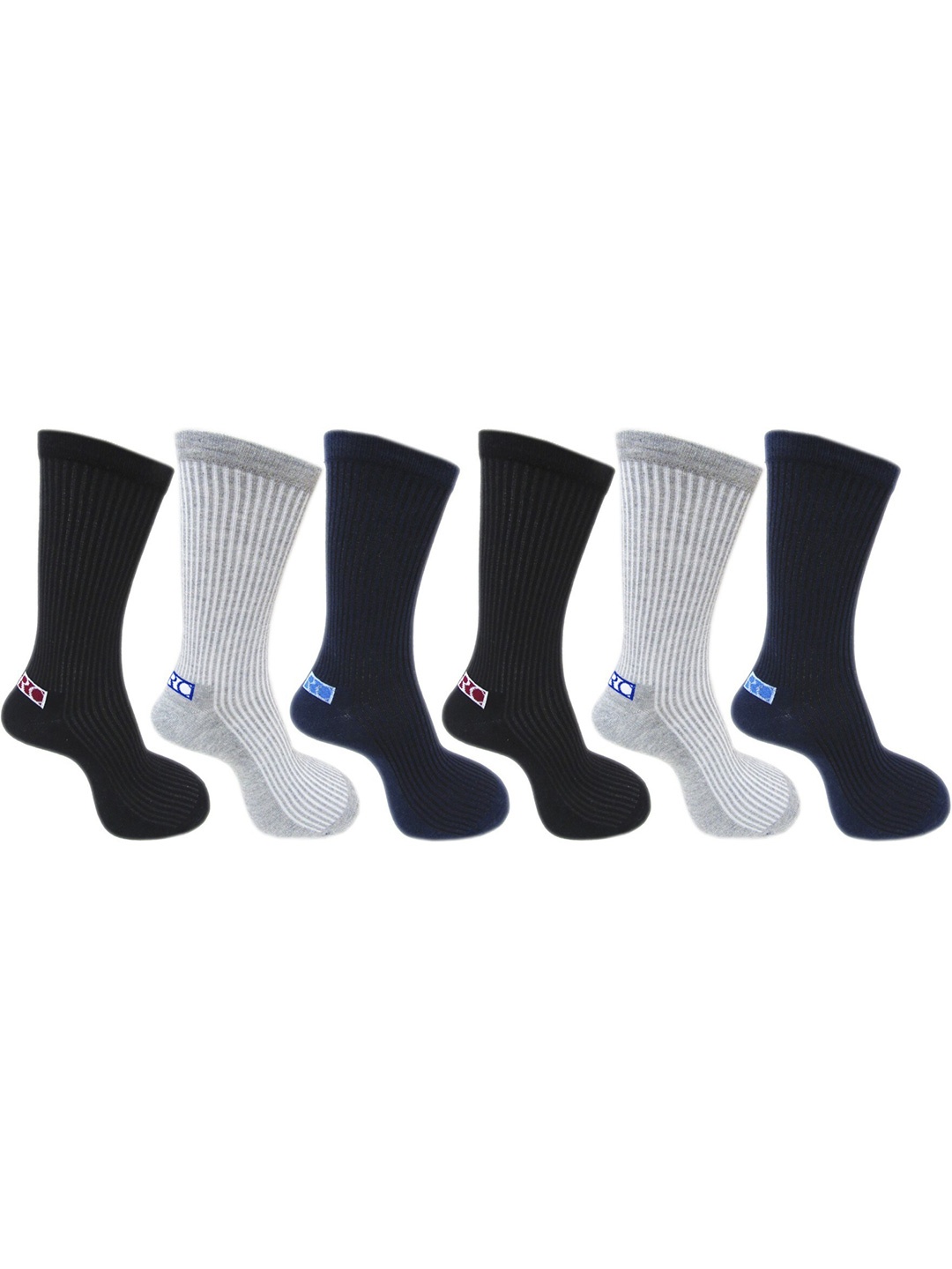 

RC. ROYAL CLASS Men Pack Of 6 Patterned Calf Length Socks, Navy blue