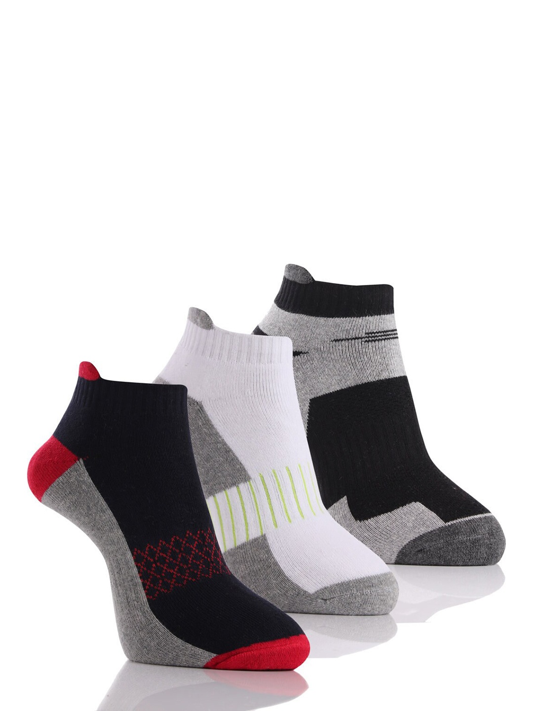 

RC. ROYAL CLASS Men Pack of 3 Black & Grey Color-Blocked Ankle-Length Socks, White
