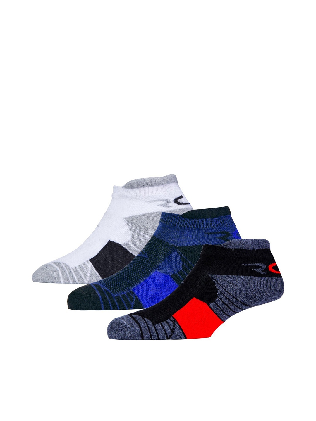 

RC. ROYAL CLASS Men Pack of 3 Blue & White Color-Blocked Ankle-Length Socks