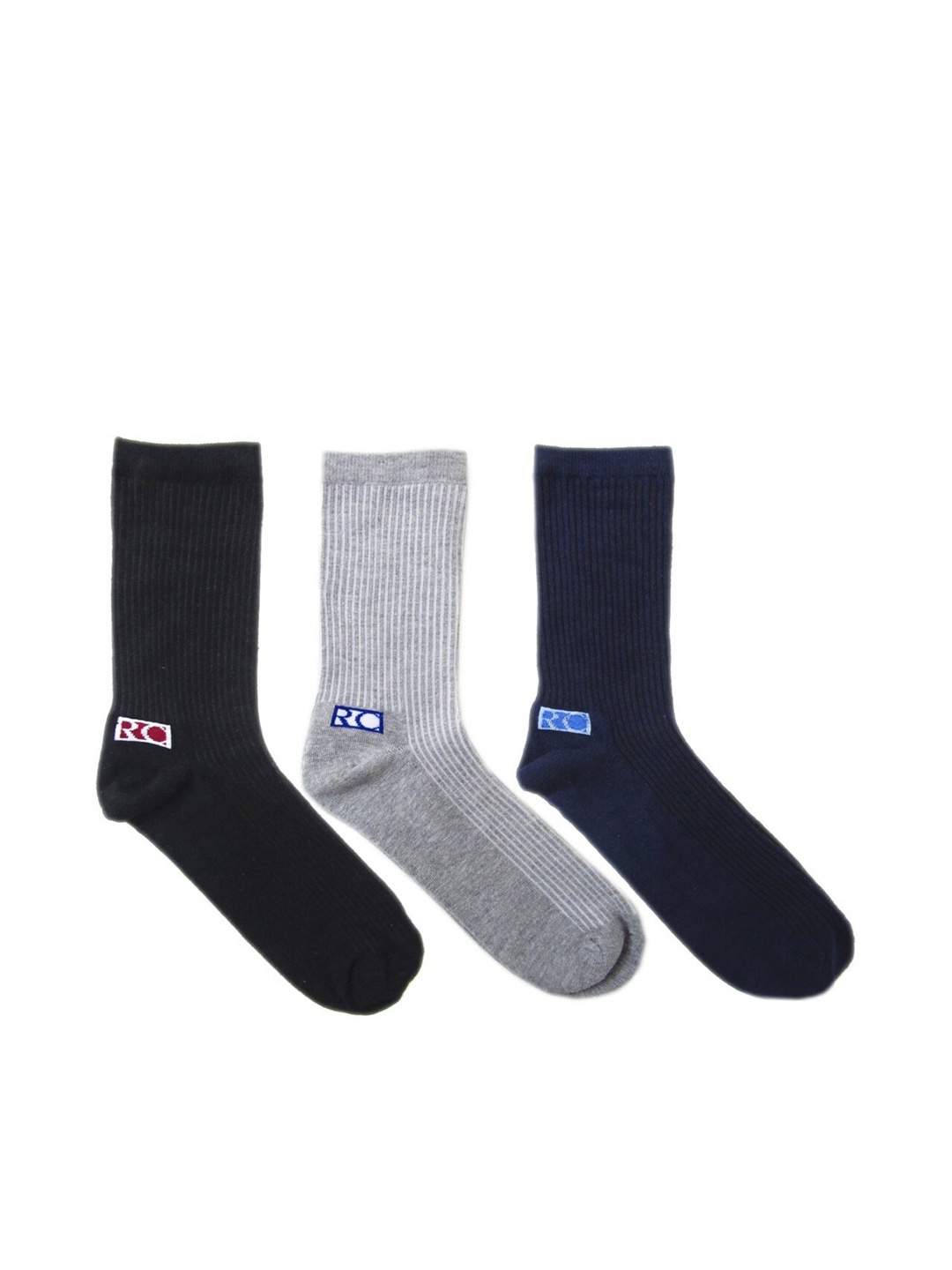 

RC. ROYAL CLASS Men Pack of 3 Patterned Calf -Length Socks, Navy blue