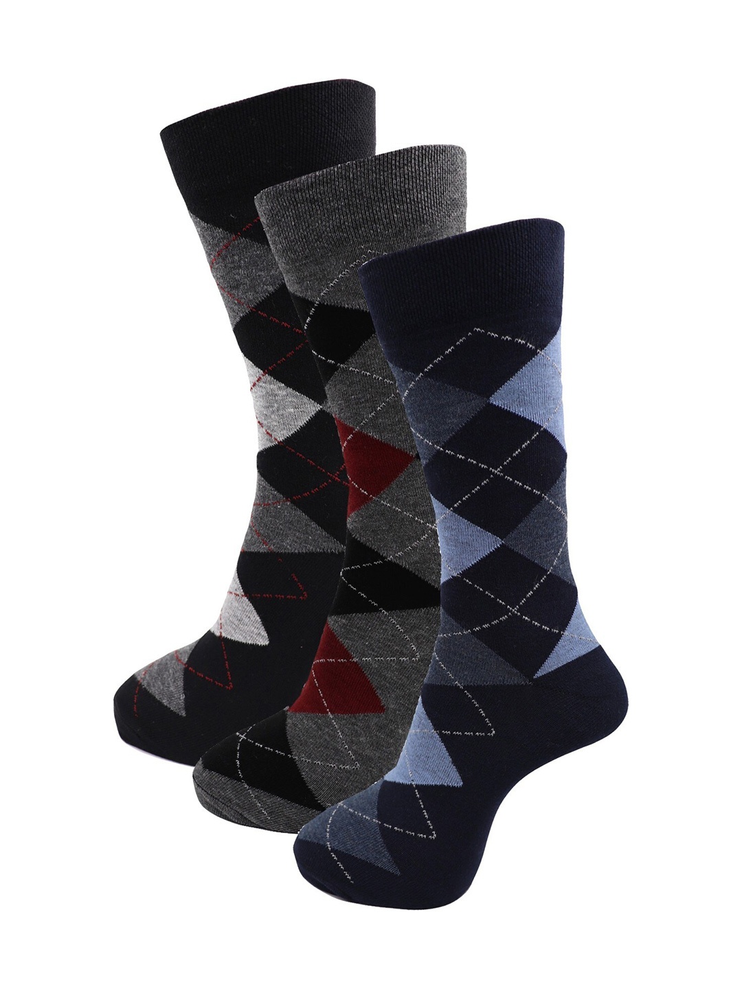 

RC. ROYAL CLASS Men Pack of 3 Navy Blue & Black Patterned Calf-Length Socks