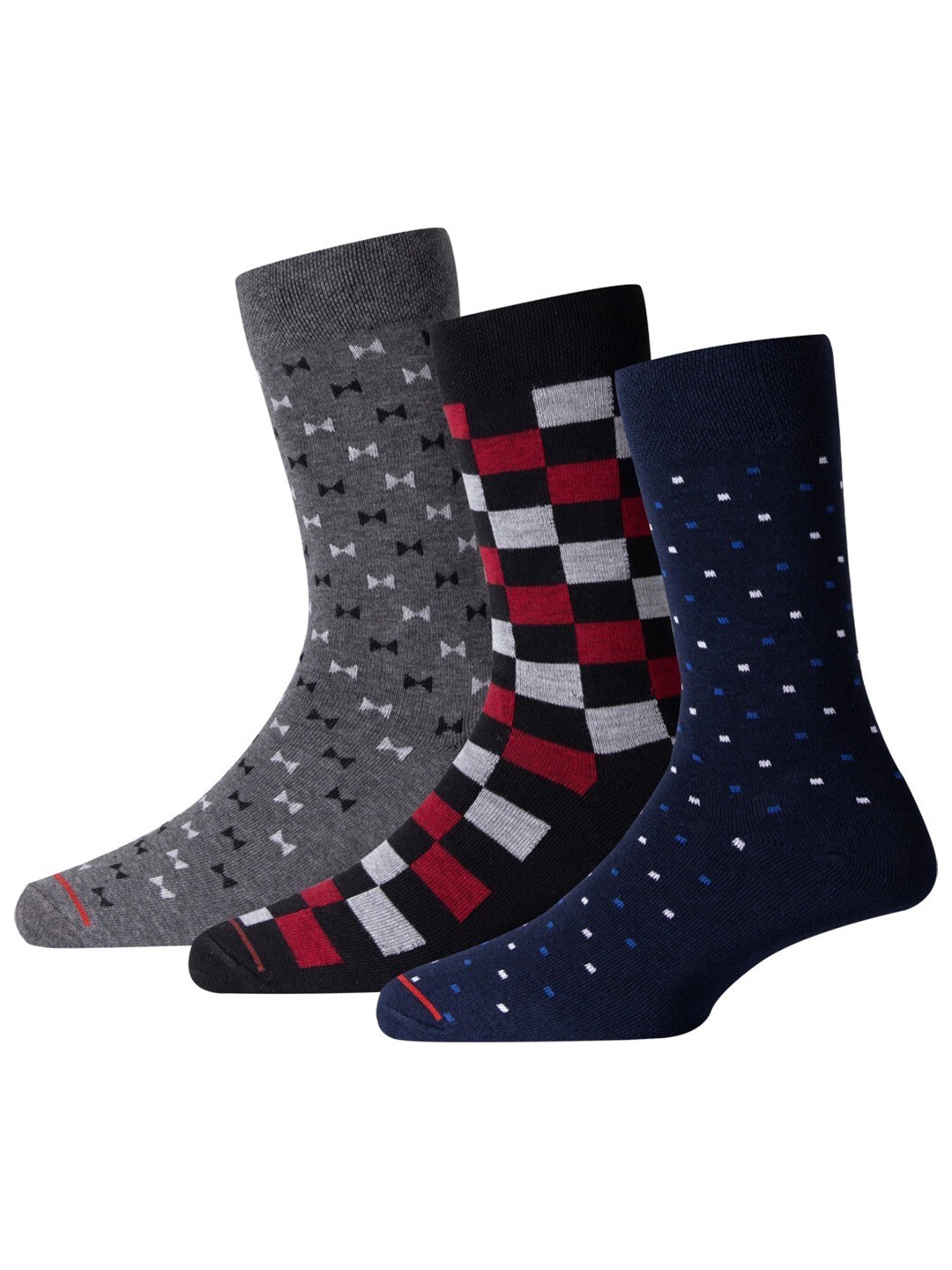 

RC. ROYAL CLASS Men Pack Of 3 Patterned Cotton Calf-Length Socks, Grey