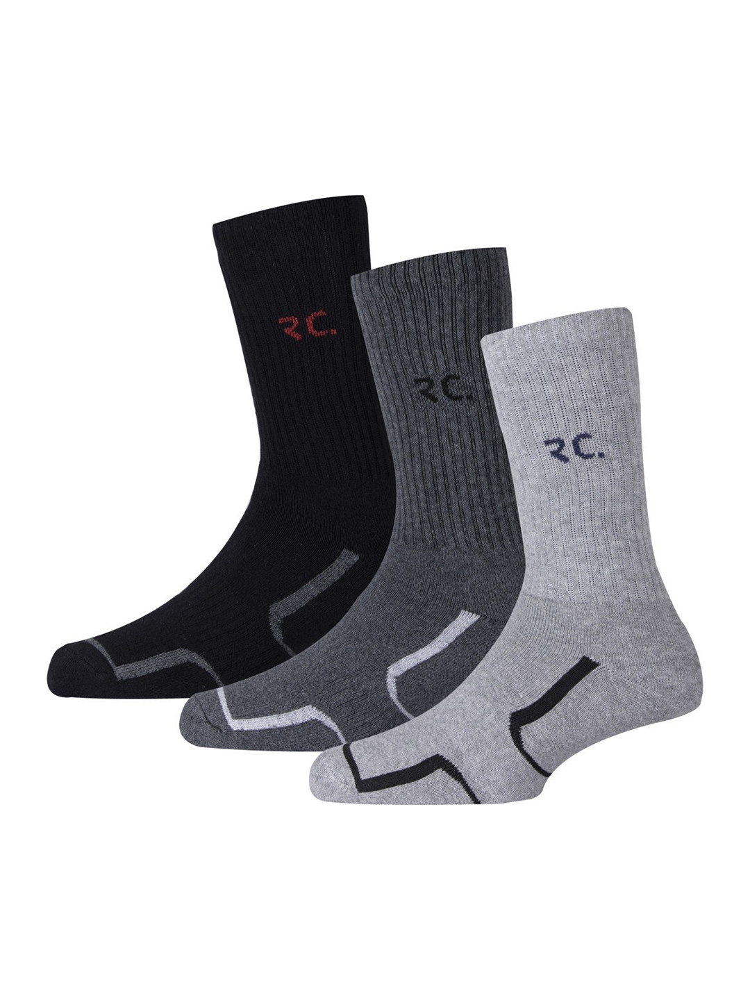 

RC. ROYAL CLASS Men Pack Of 3 Patterned Cotton Calf-Length Socks, Black
