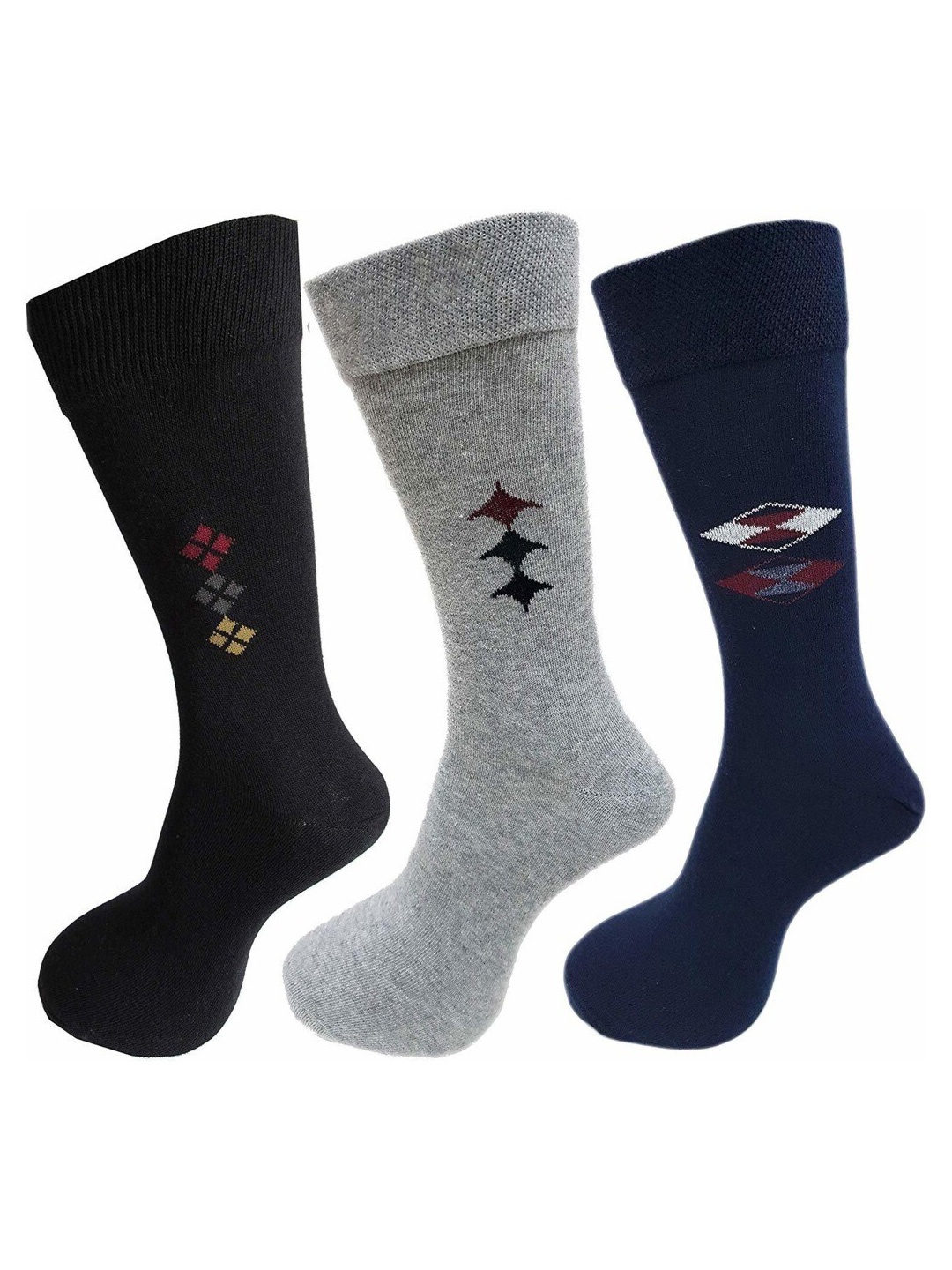 

RC. ROYAL CLASS Men Pack Of 3 Patterned Cotton Calf-Length Socks, Black