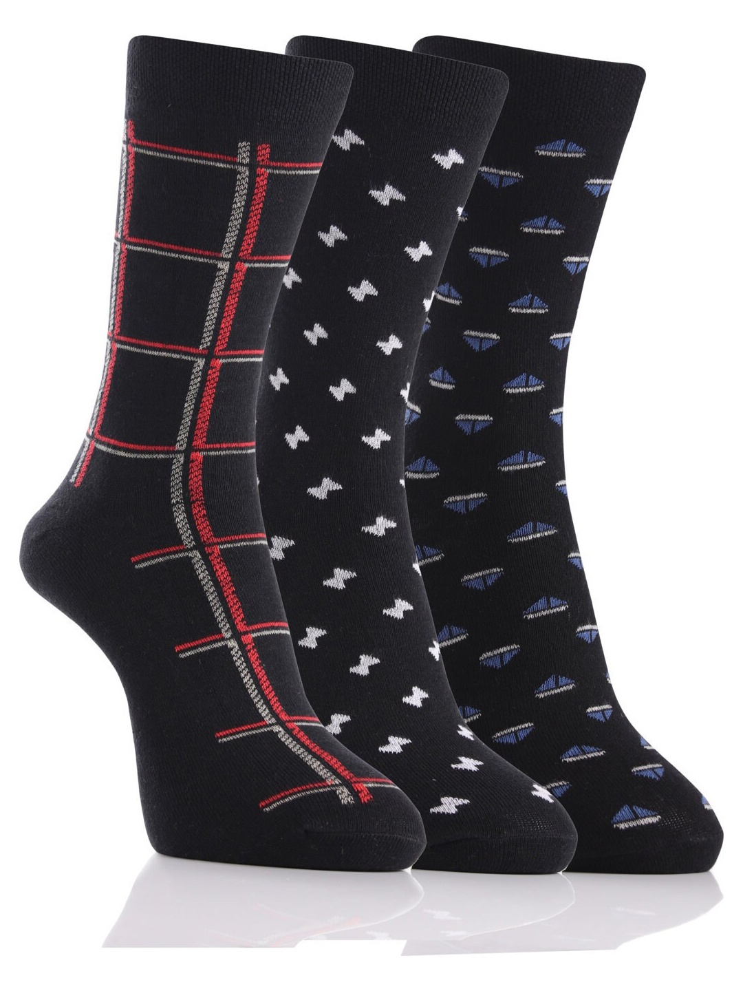 

RC. ROYAL CLASS Men Pack Of 3 Patterned Calf Length Socks, Black