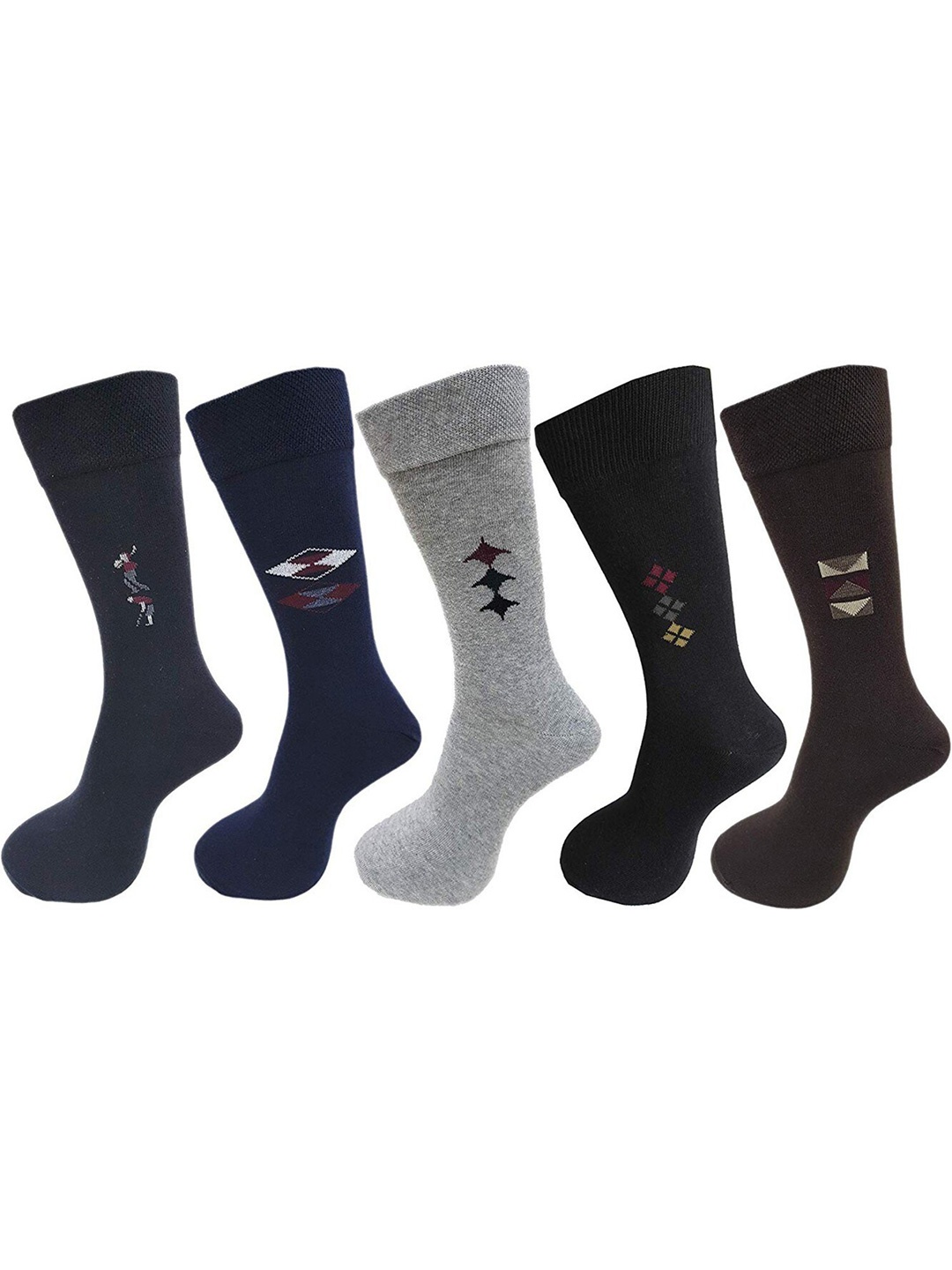 

RC. ROYAL CLASS Men Pack Of 5 Patterned Cotton Calf-Length Socks, Multi