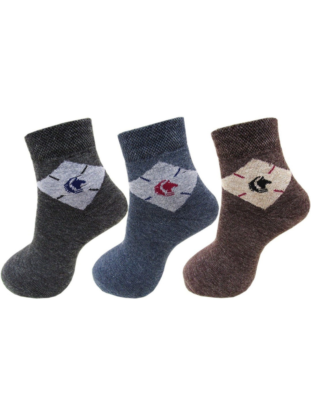 

RC. ROYAL CLASS Men Pack Of 3 Patterned Ankle Length Socks, Grey