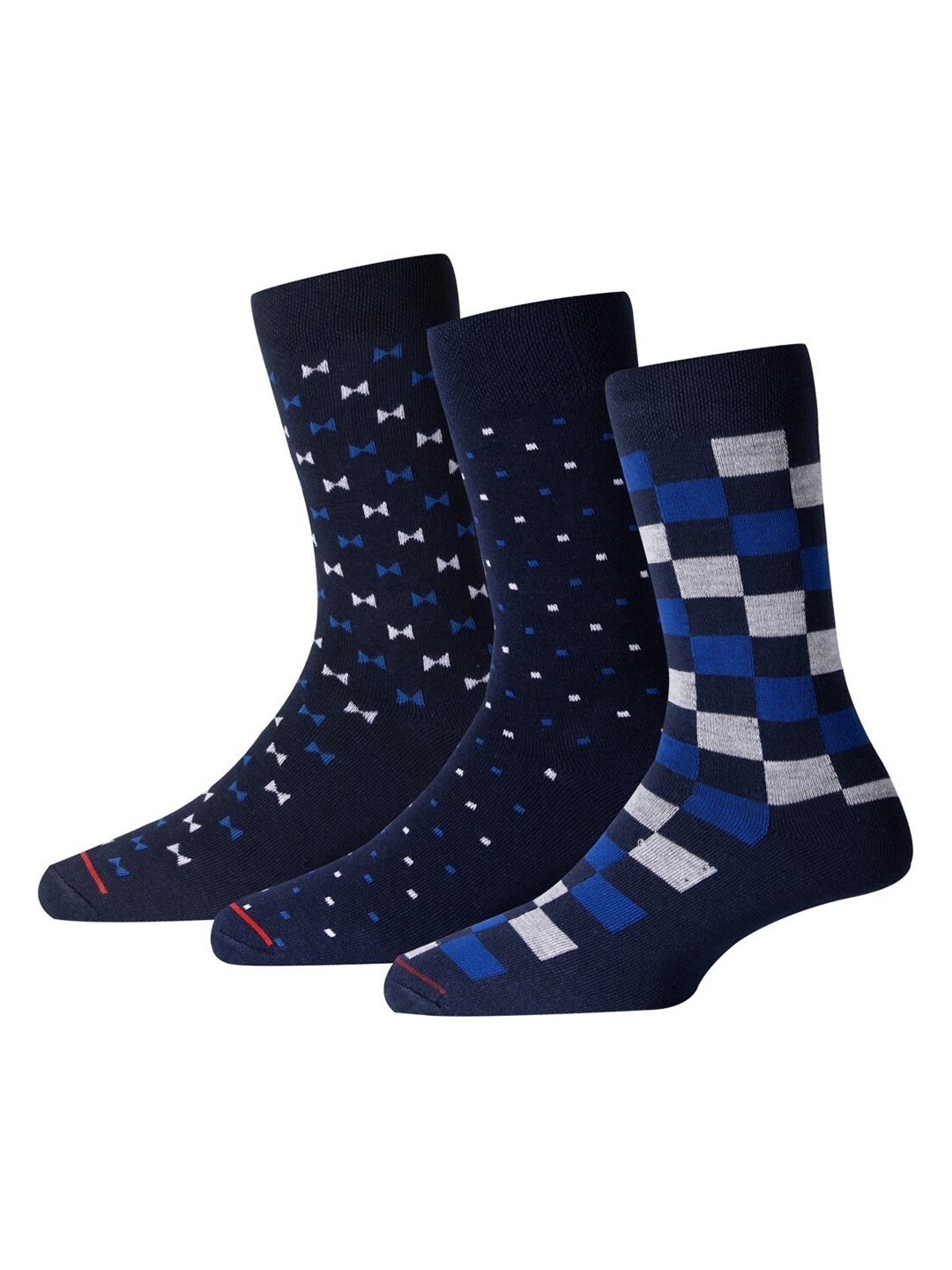 

RC. ROYAL CLASS Men Pack Of 3 Patterned Calf Length Socks, Navy blue