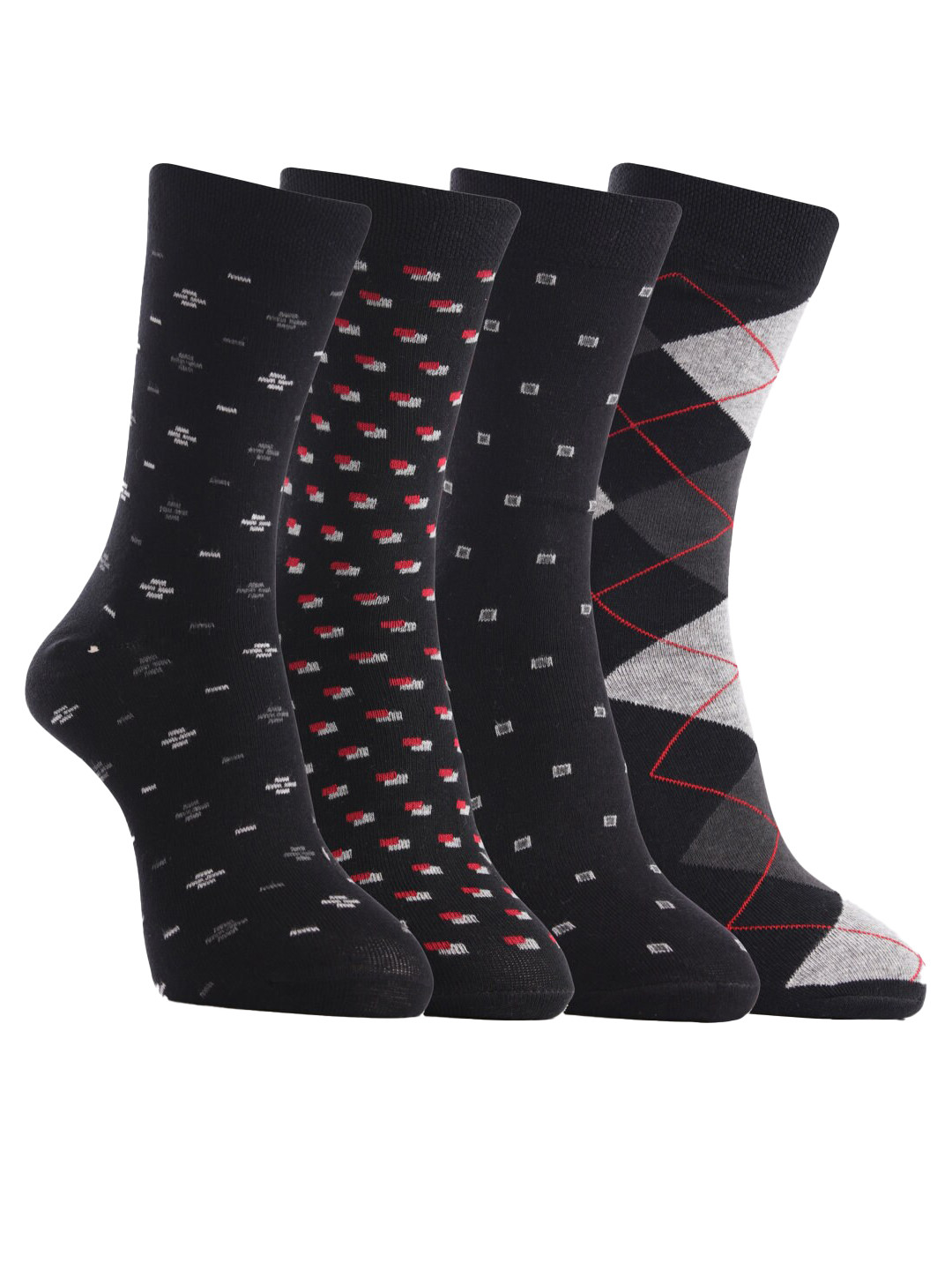 

RC. ROYAL CLASS Men Pack Of 4 Patterned Cotton Calf-Length Socks, Black