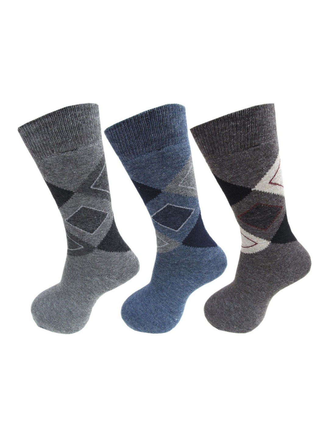

RC. ROYAL CLASS Men Pack Of 3 Patterned Calf Length Socks, Blue
