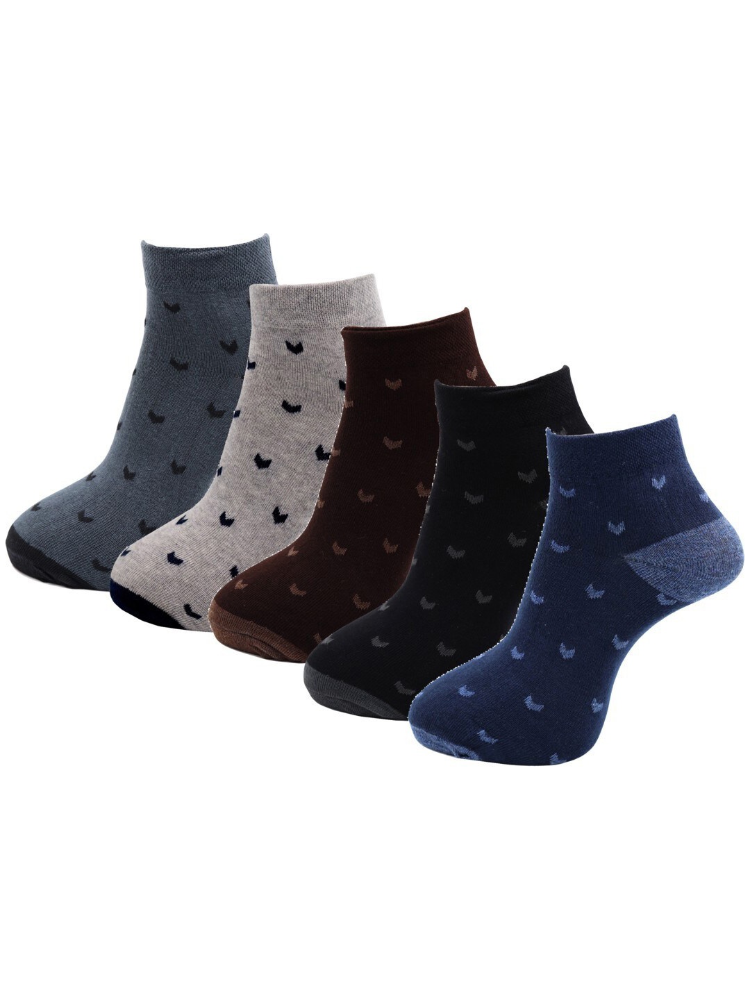 

RC. ROYAL CLASS Men Pack Of 5 Black & Blue Patterned Cotton Ankle-Length Socks