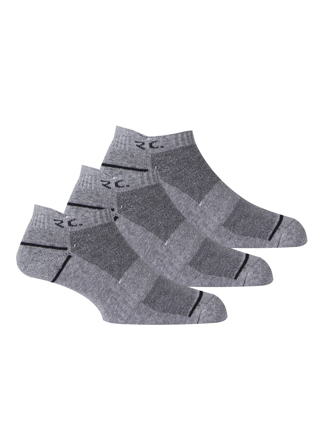

RC. ROYAL CLASS Men Pack Of 3 Grey Patterned Cotton Ankle-Length Socks