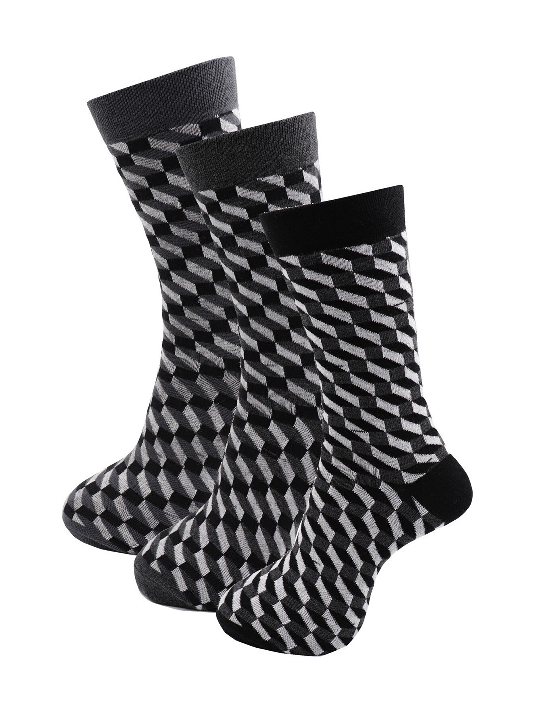 

RC. ROYAL CLASS Men Pack Of 3 Patterned Calf Length Socks, Black