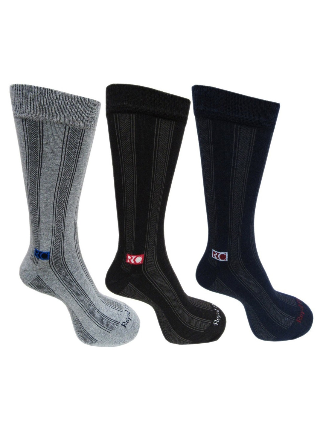 

RC. ROYAL CLASS Men Pack Of 3 Patterned Calf Length Socks, Grey