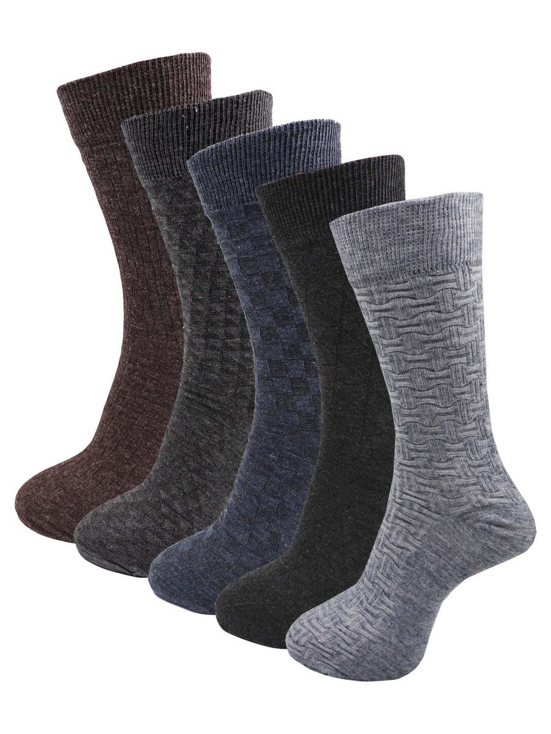 

RC. ROYAL CLASS Men Pack Of 5 Patterned Woolen Calf-Length Socks, Grey