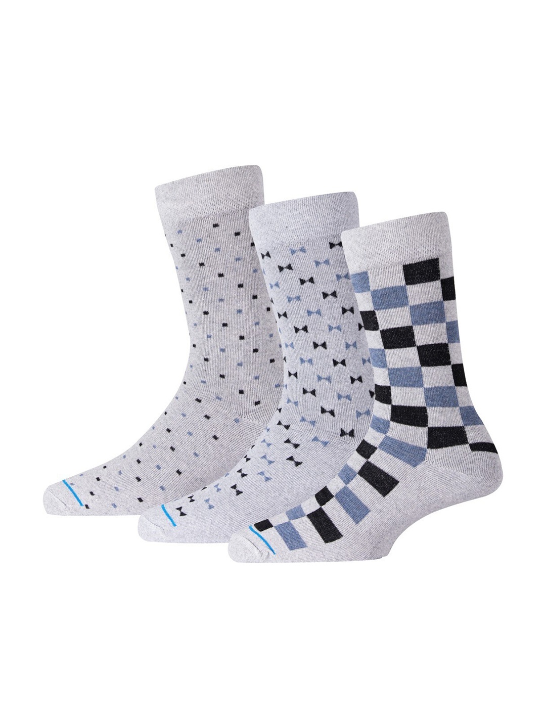 

RC. ROYAL CLASS Men Pack Of 3 Patterned Cotton Calf Length Socks, Grey