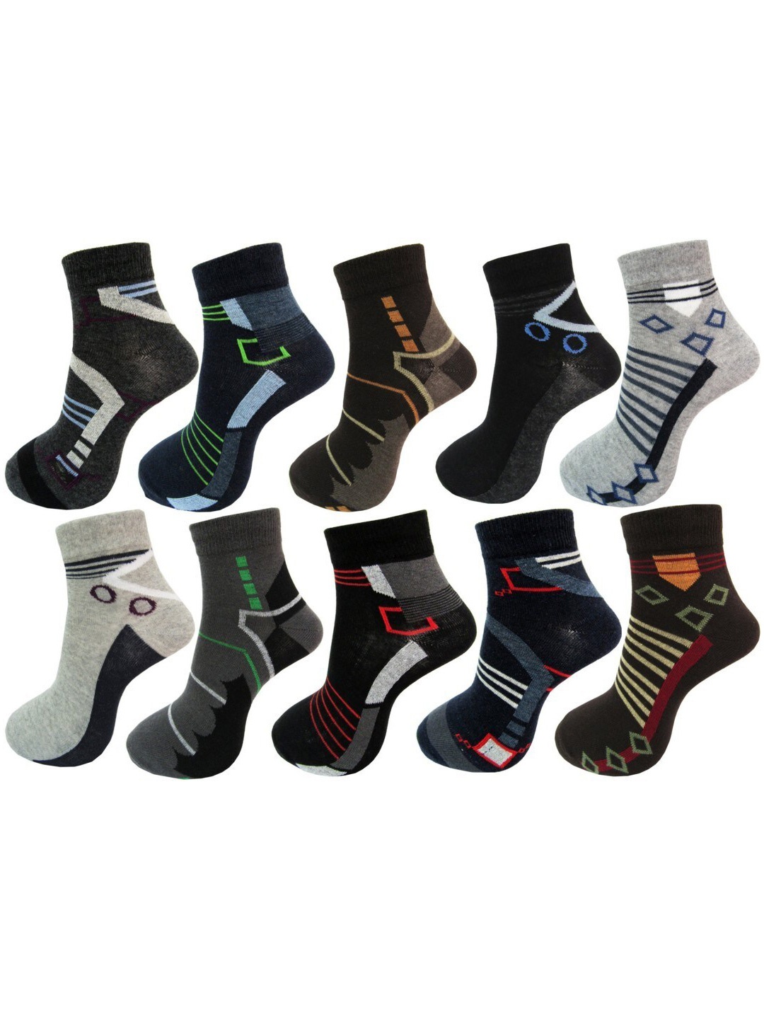 

RC. ROYAL CLASS Men Pack Of 10 Patterned Ankle Length Socks, Blue
