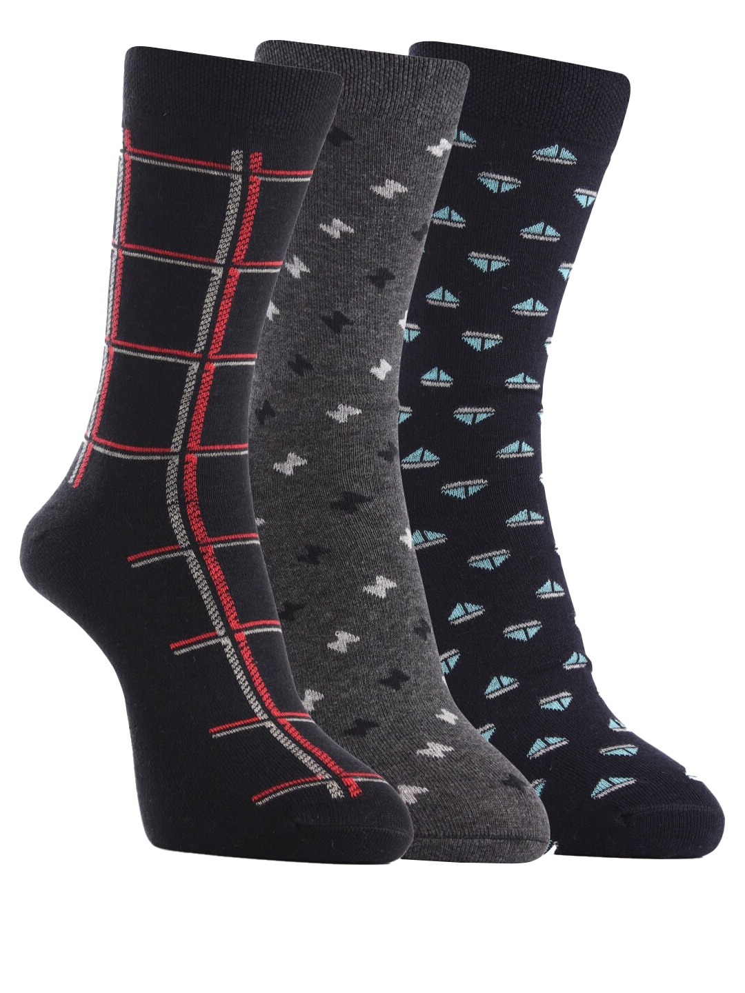 

RC. ROYAL CLASS Men Pack of 3 Patterned Calf Length Socks, Grey
