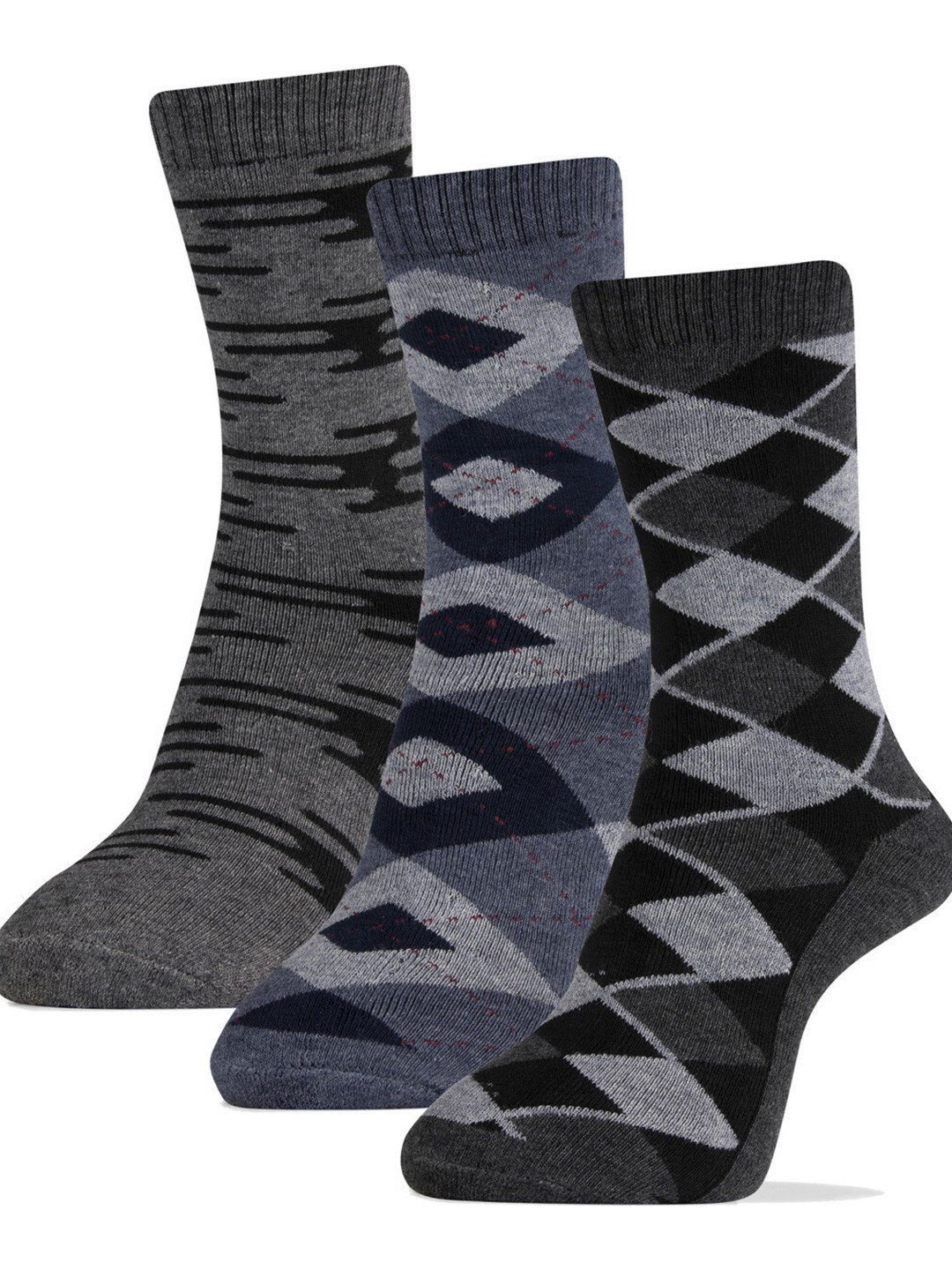 

RC. ROYAL CLASS Men Pack Of 3 Patterned Calf Length Socks, Grey