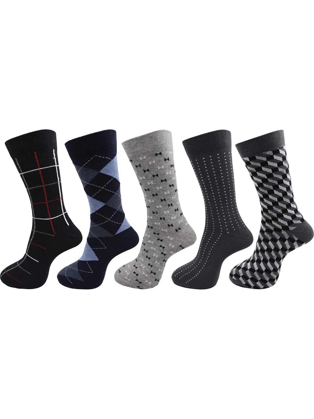 

RC. ROYAL CLASS Men Pack Of 5 Patterned Calf-Length Socks, Grey