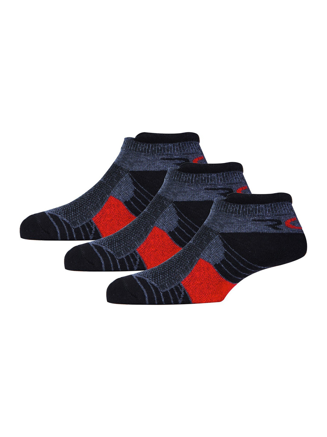 

RC. ROYAL CLASS Men Black & Red Pack Of 3 Patterned Ankle Length Socks