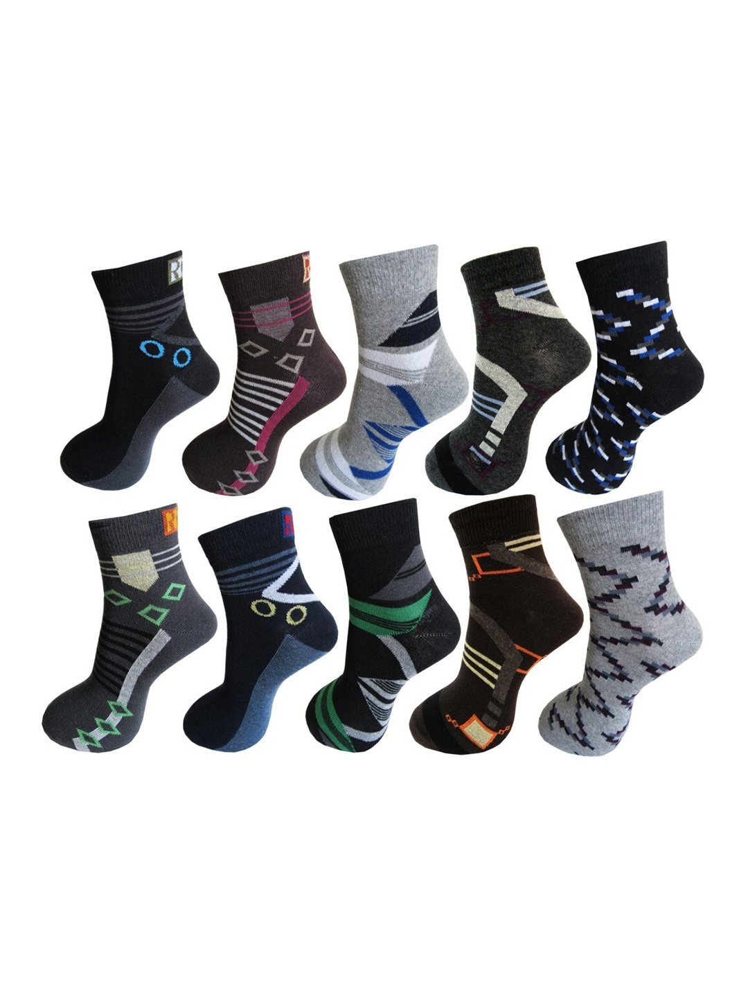 

RC. ROYAL CLASS Men Pack Of 10 Patterned Ankle-Length Socks, Black