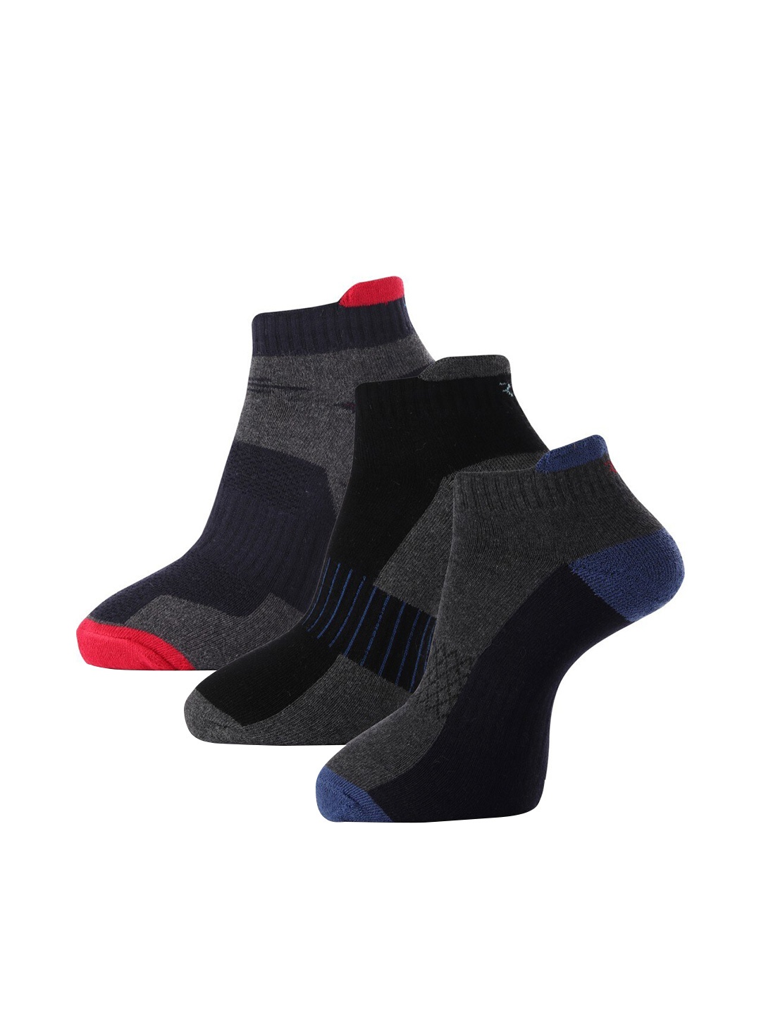 

RC. ROYAL CLASS Men Pack Of 3 Grey & Red Patterned Ankle Length Socks