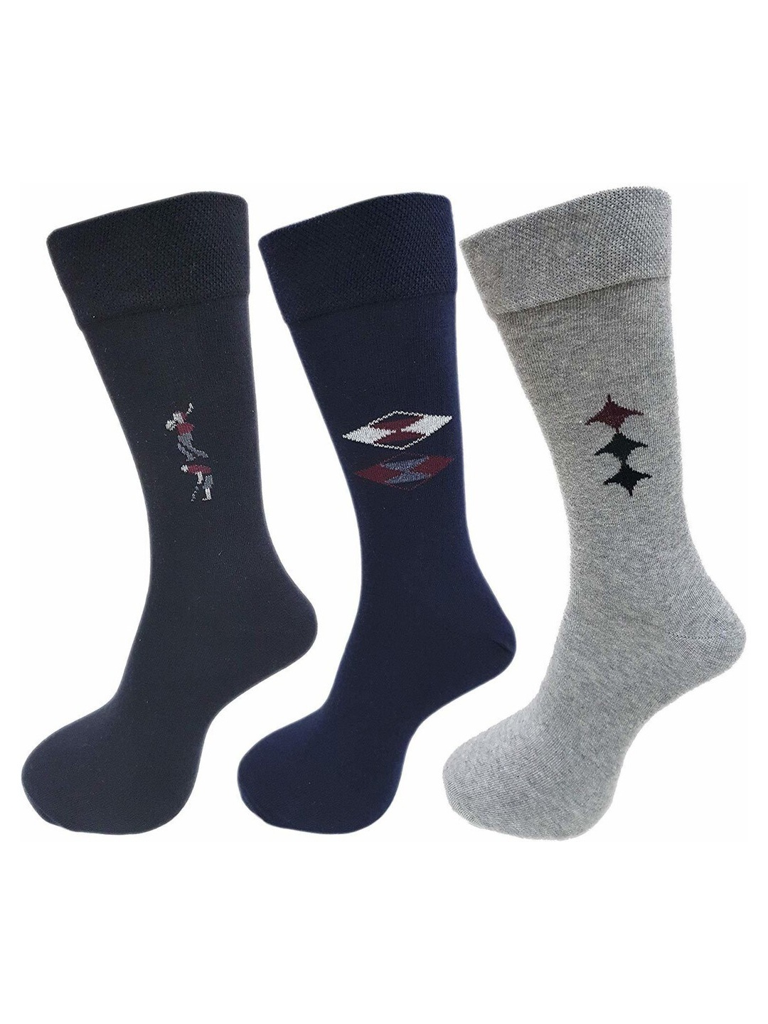 

RC. ROYAL CLASS Men Pack Of 3 Patterned Calf Length Socks, Blue