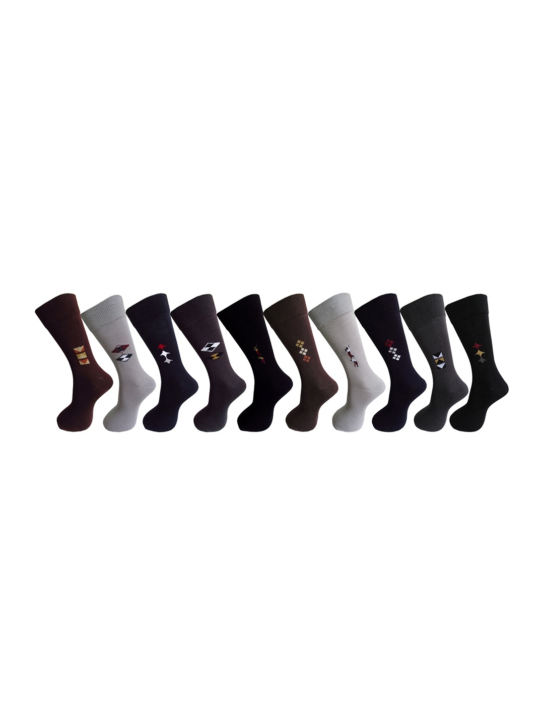 

RC. ROYAL CLASS Men Pack Of 10 Patterned Calf-Length Socks, Navy blue