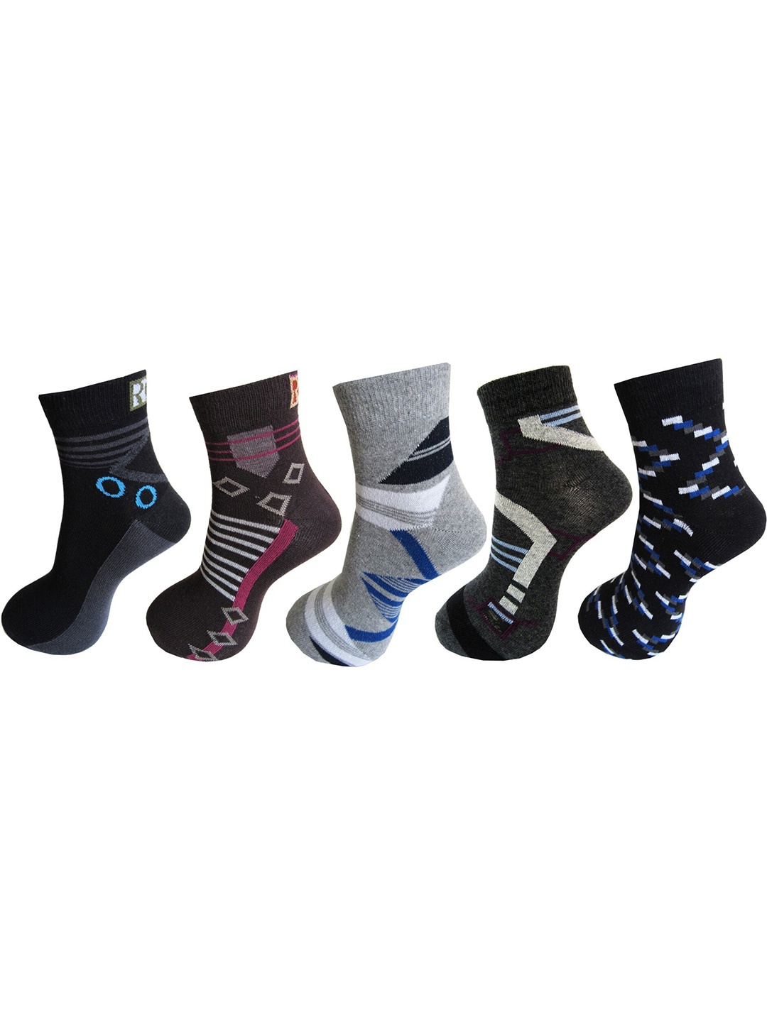 

RC. ROYAL CLASS Men Pack Of 5 Patterned Ankle-Length Socks, Grey