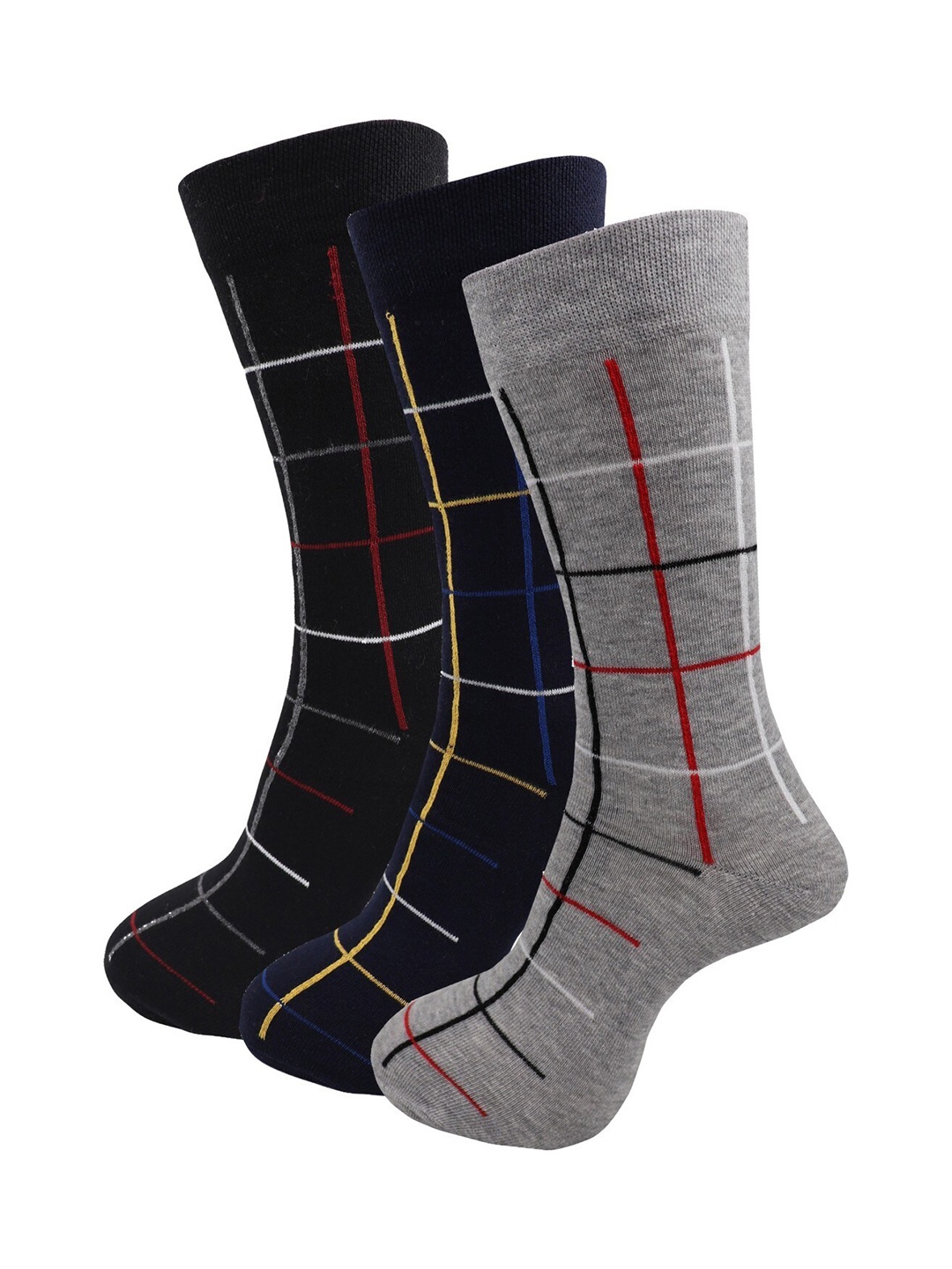 

RC. ROYAL CLASS Men Pack Of 3 Patterned Calf Length Socks, Grey