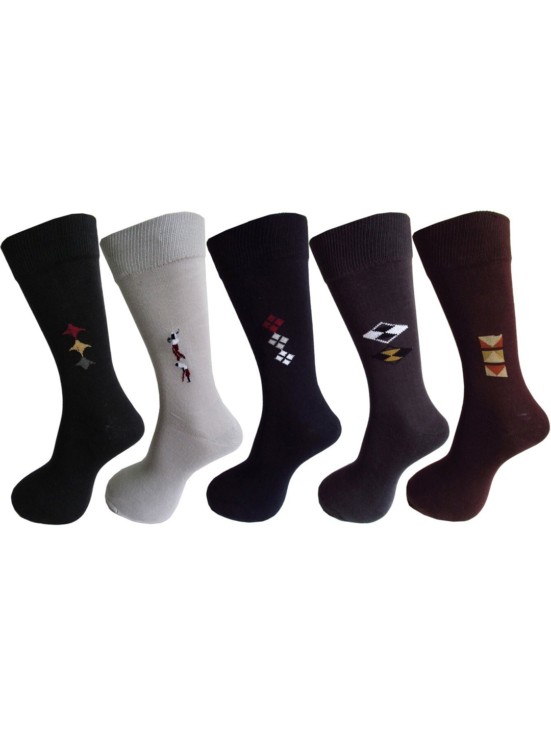 

RC. ROYAL CLASS Men Pack Of 5 Patterned Calf Length Socks, Grey