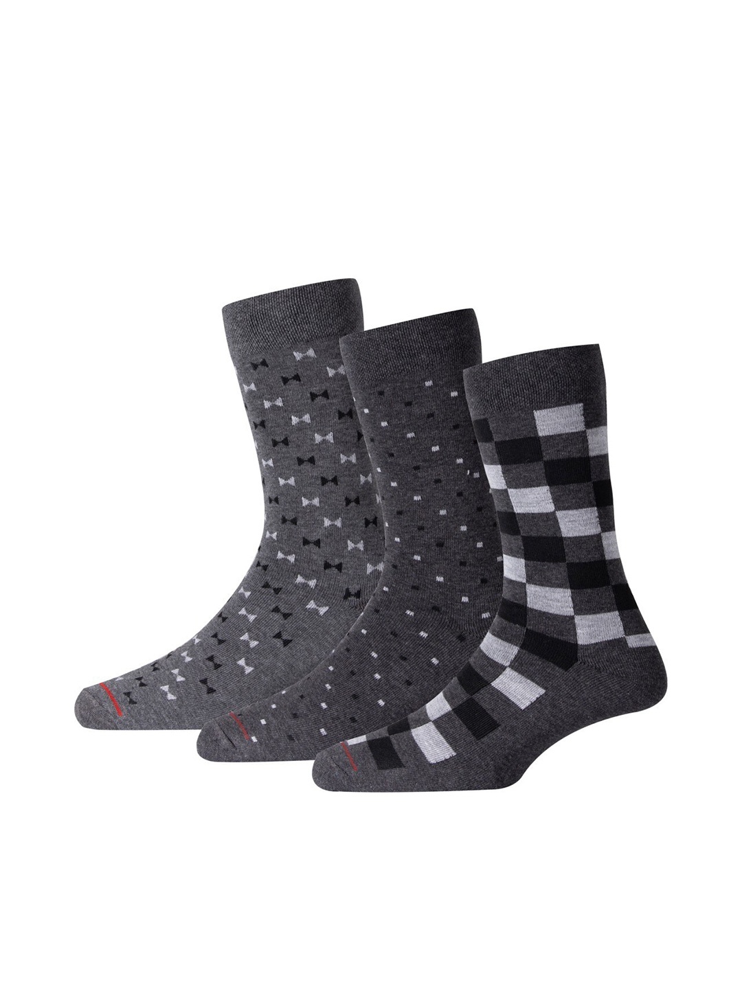 

RC. ROYAL CLASS Men Pack Of 3 Patterned Calf Length Socks, Black