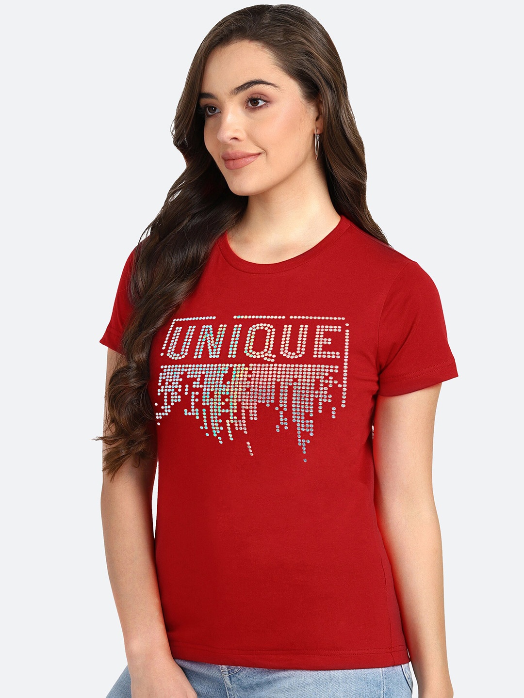 

shashvi Women Red Embellished T-shirt