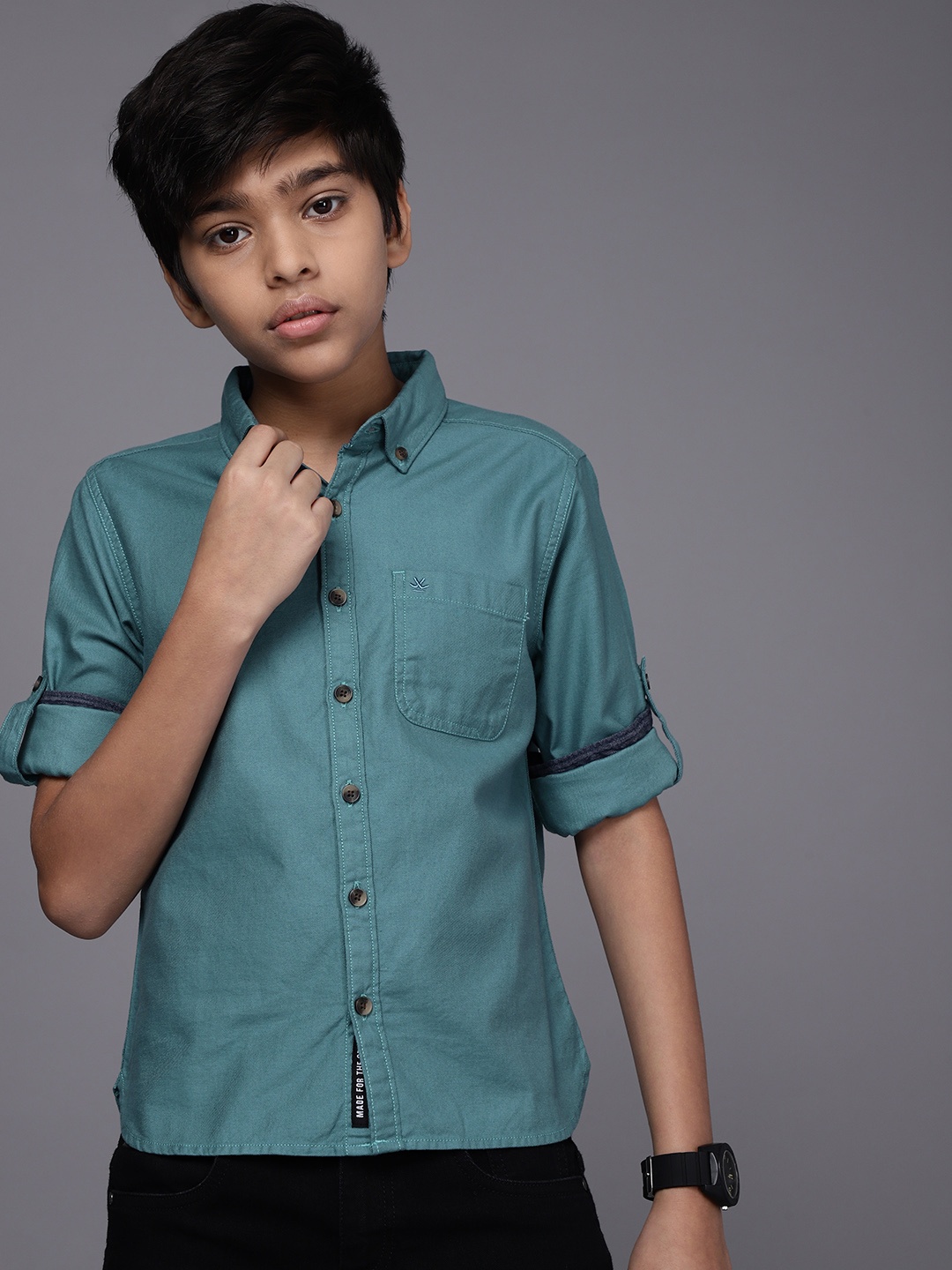 

WROGN YOUTH Boys Teal Blue Pure Cotton Casual Shirt