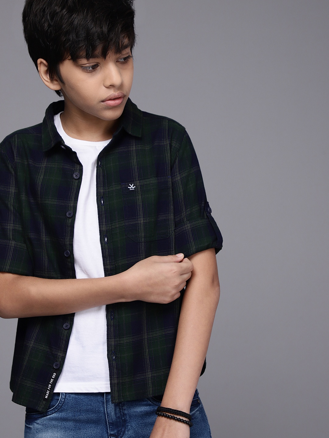 

WROGN YOUTH Boys Green Checked Pure Cotton Casual Shirt