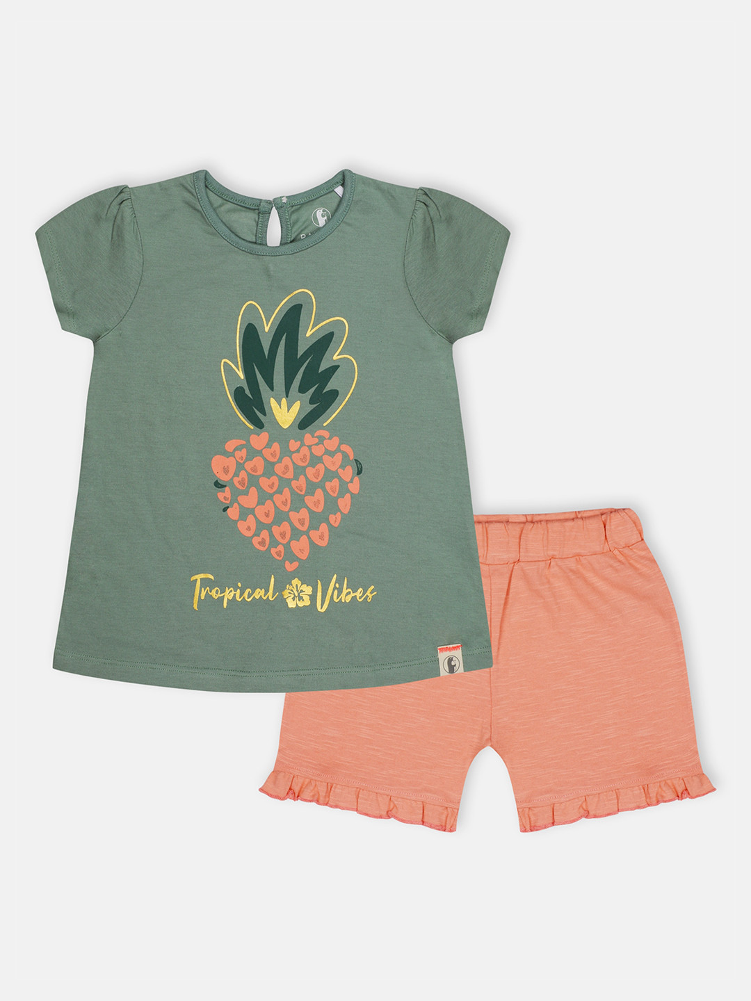 

Babysafe Girls Green & Orange Printed T-shirt With Shorts