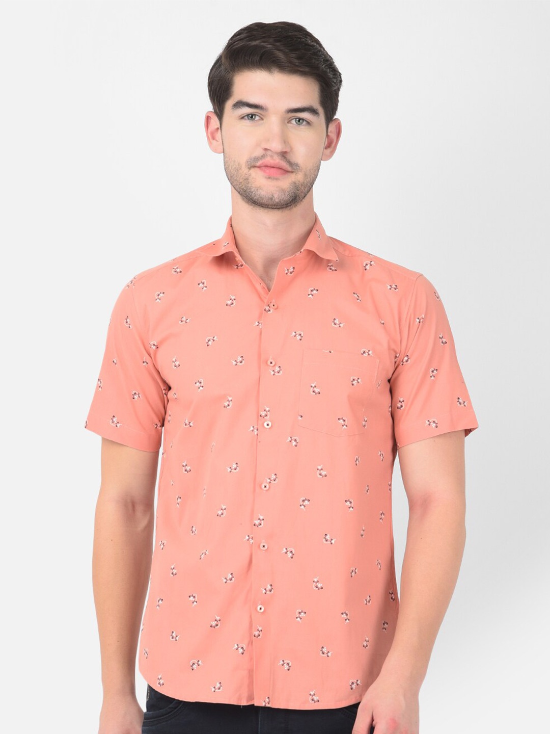 

Zeal Men Peach-Coloured Standard Printed Casual Shirt