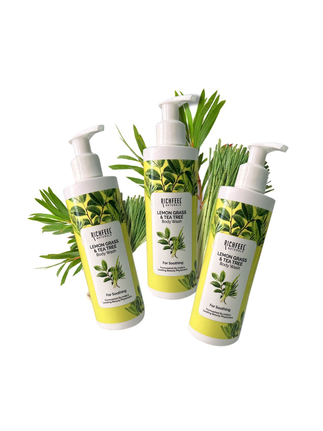 

Richfeel Set of 3 Lemon Grass & Tea Tree Body Wash for Soothing - 200 ml Each, Green