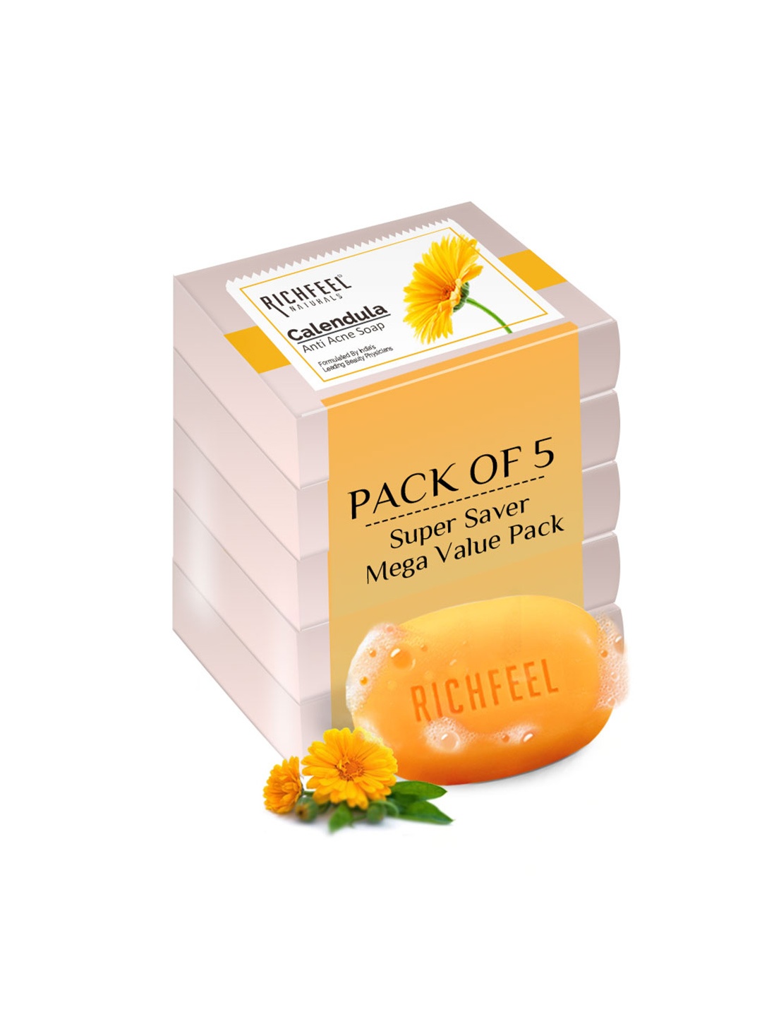 

Richfeel Set Of 5 Cruelty-Free Calendula Anti-Acne Soap - 75g Each, Orange