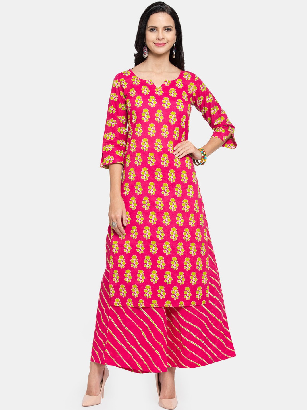 

Aarsha Women Pink Floral Printed Cotton Kurta