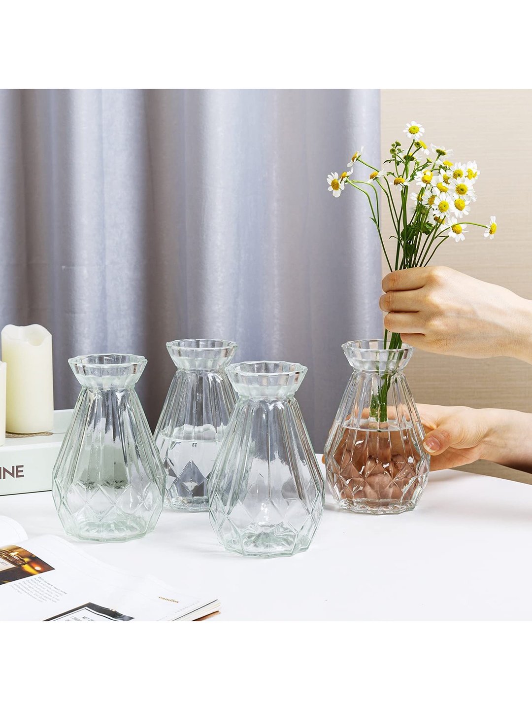 

BS AMOR Set Of 4 Transparent Textured Glass Flower Vases