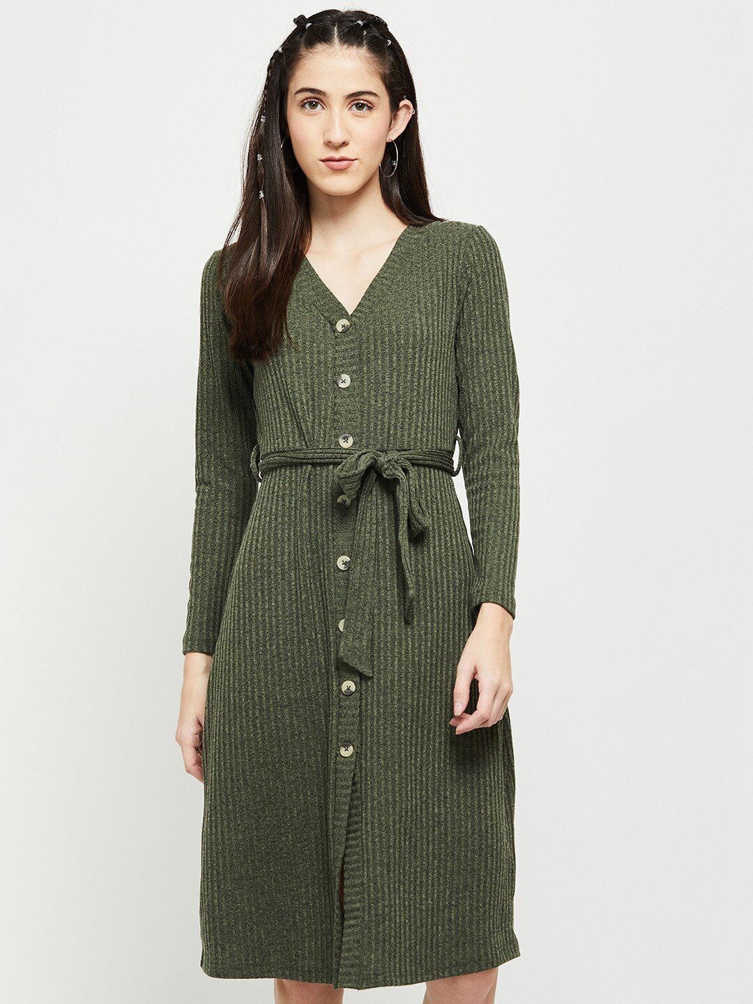 

max Women Green Self-Design Shirt Dress