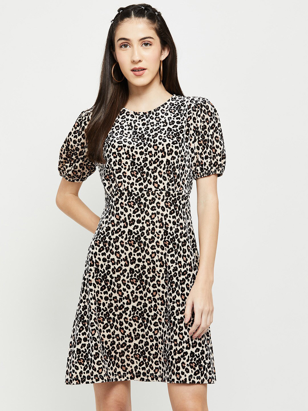 

max Brown & Off White Animal Printed Fit & Flare Dress